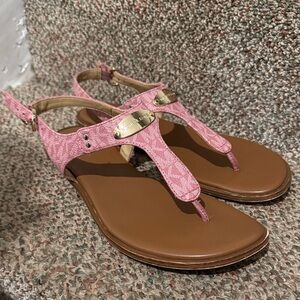 Michael Kors Pink T-Strap Logo Thong Sandals